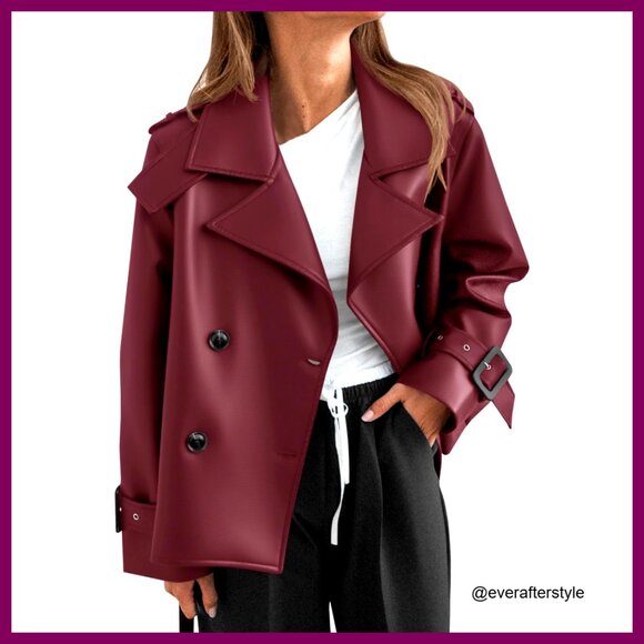 Oversized Faux Leather Motorcycle Jacket Button Down Chic Fall Outerwear